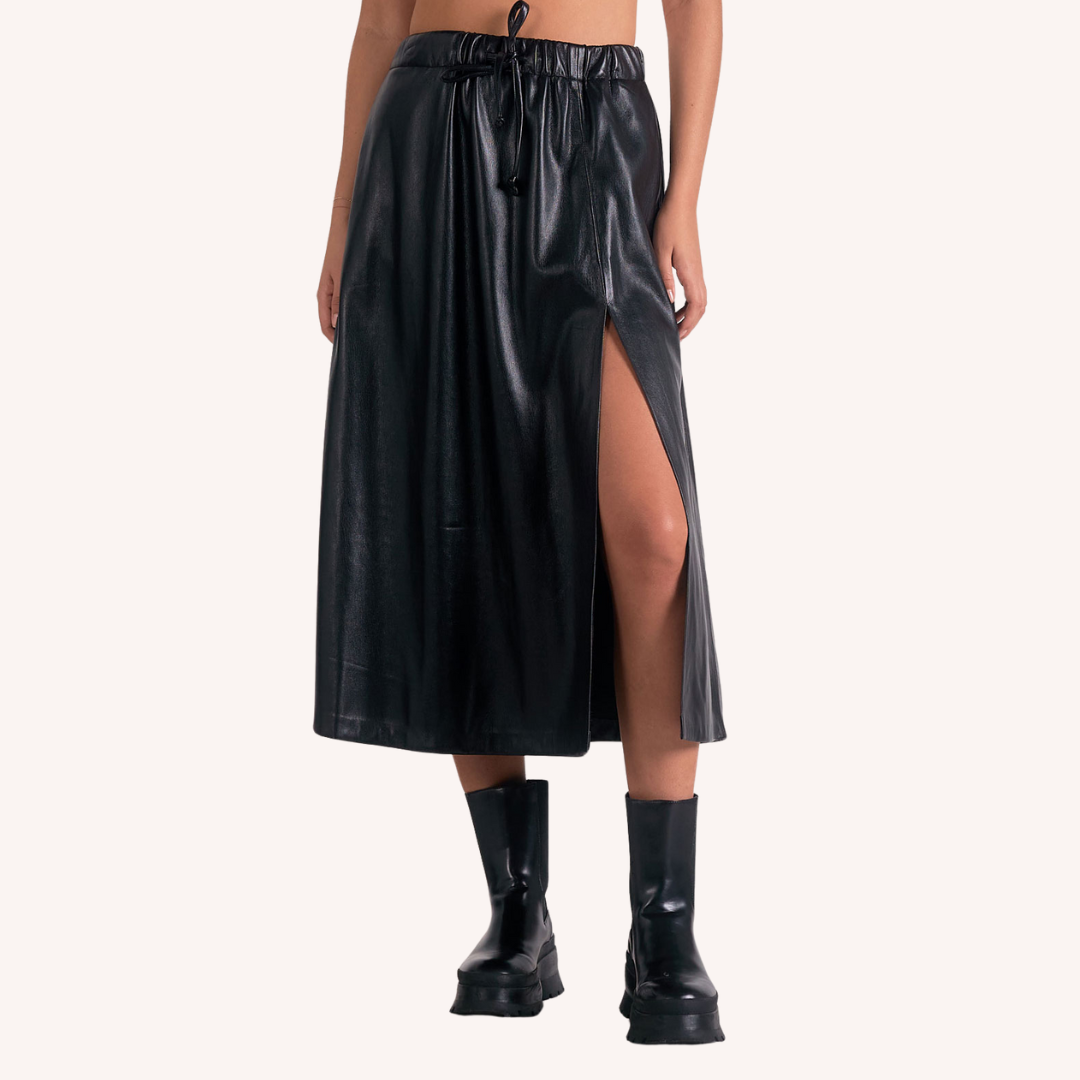 Riva Midi Skirt In Black Leatherette