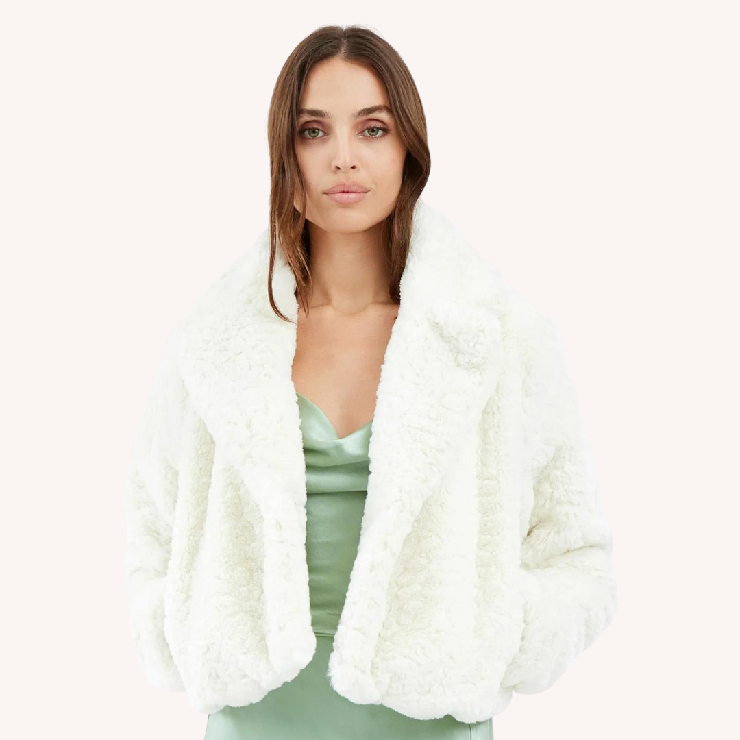 Roselyn Cropped Coat- Faux Fur White