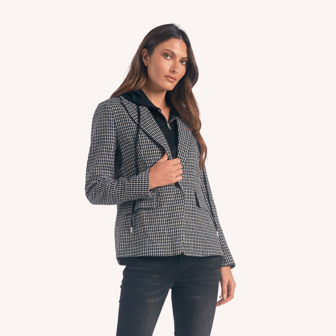 Navy Plaid Blazer with Removable Hoodie