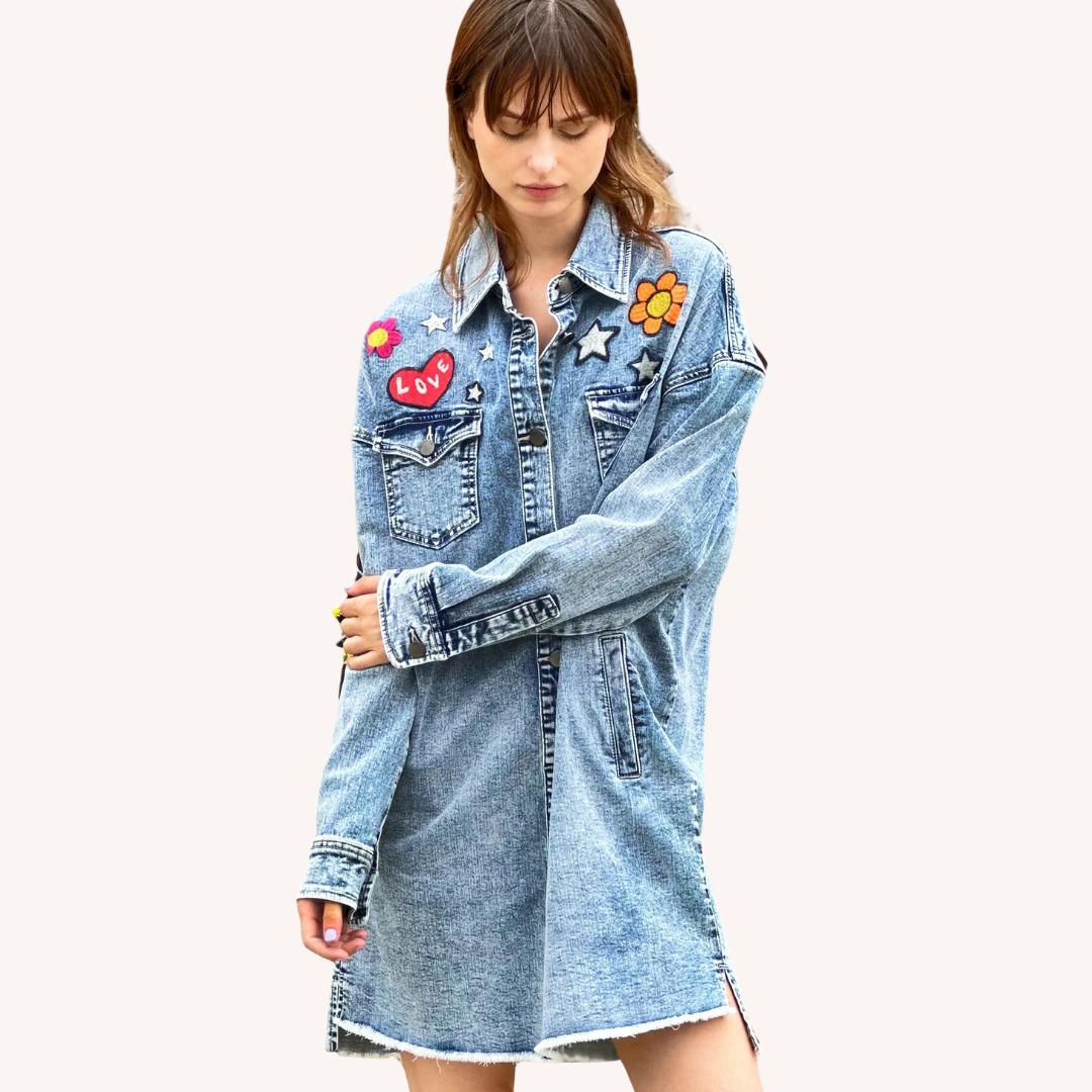 cute denim dress Women’s Embroidered Festival Denim Dress – Billy T Denim / S