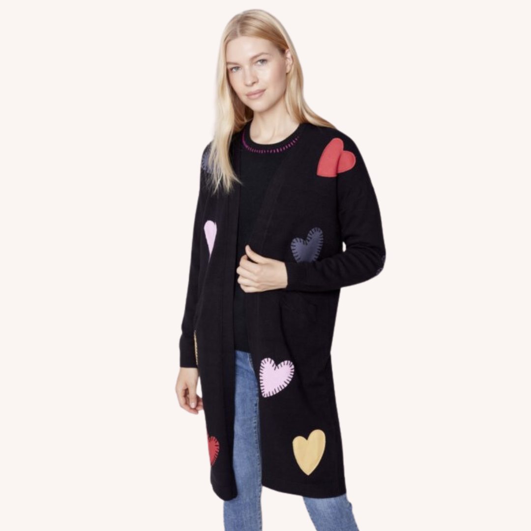 Long Cardigan With Heart Patches